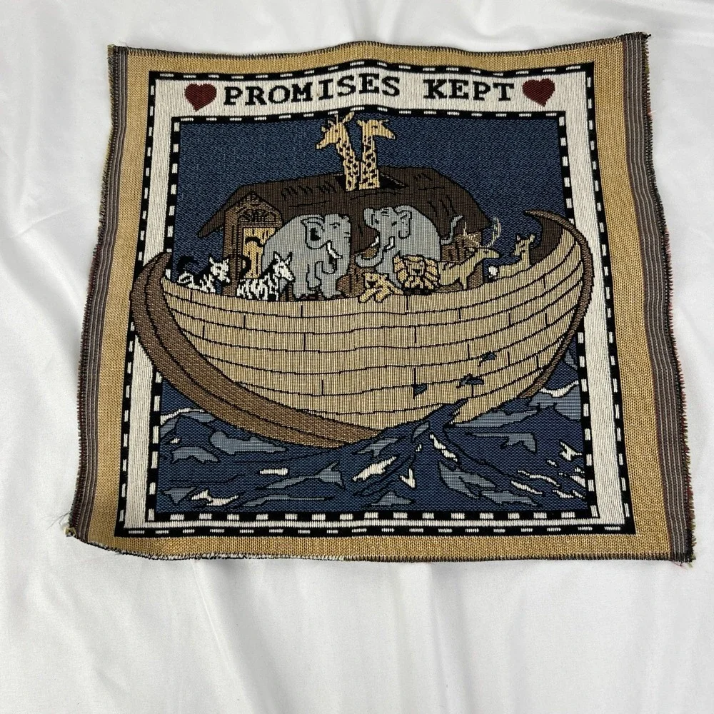 Noah's Ark Tapestry Wall Hanging Promises Kept Vintage Textile‎ Art Vibrant